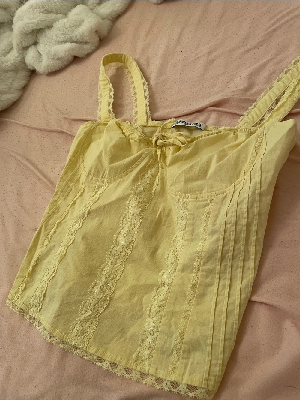 Princess Polly Pale Yellow Lace-Trim Cami Tank
